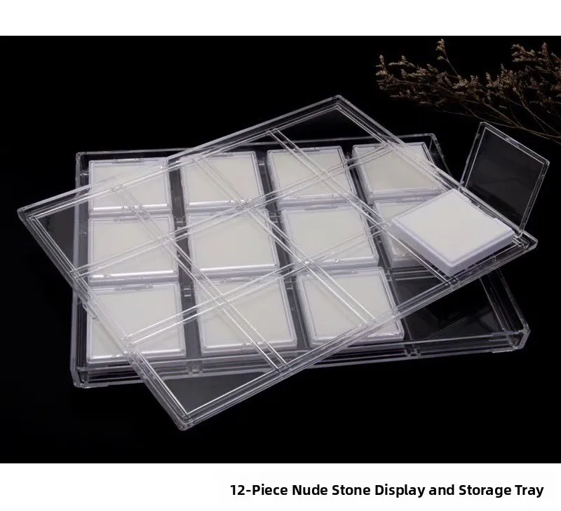 High-End Transparent Acrylic Naked Stone Diamond Box Storage Organizer Cerc White id Tray Jewelry Faion Accories