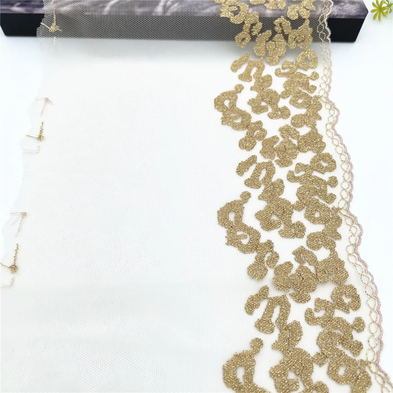 3y/lot Width 7 1/4 inch (18.50cm) Burgundy Shiny Golden Embroidery Lace Trim Clothing Sewing Craft DIY Apparel Fabric Lace 6