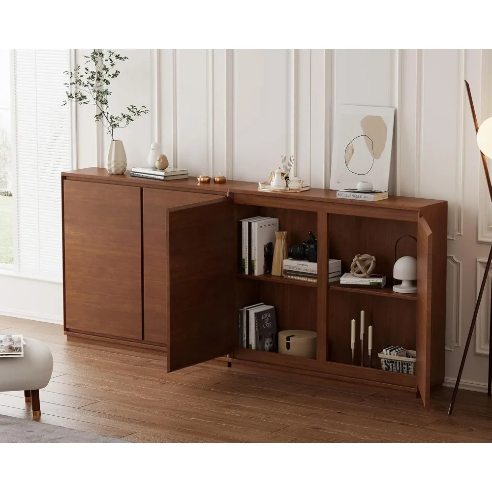 mid century modern sideboard buffet cabinet, narrow walnut sideboard,wood storage cabinet credenza with 2 doors for living room,