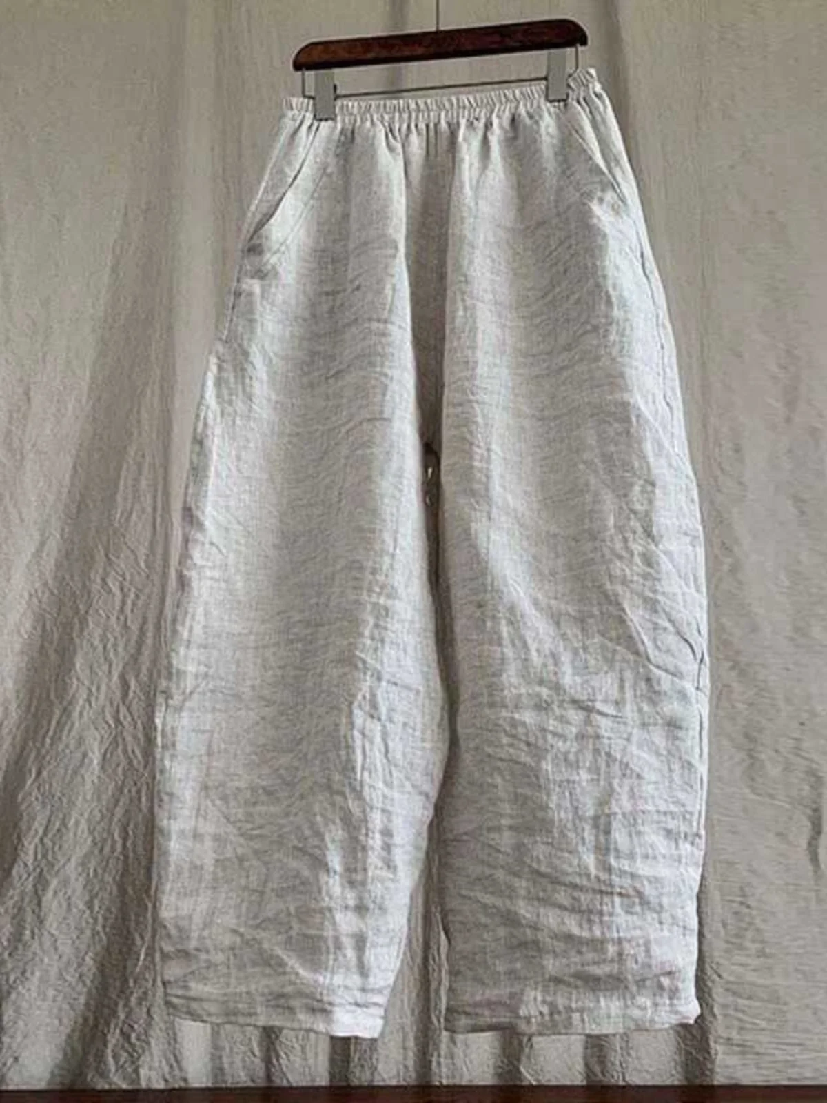 plus Size Cotton Linen Women's Nine Point Pants Loose Vintage Summer Thin Mallow Casual Harlan Wide Leg Pants - Image 2