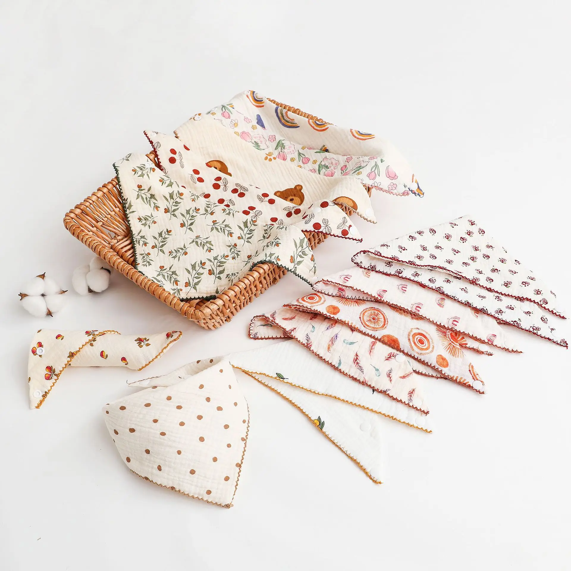 Baby Cotton Bibs Triangle Soft Lace Burp Cloth Saliva Towel Apron Bandana Scarf for Boys Girls Feeding Drool Bib Korean Style 2