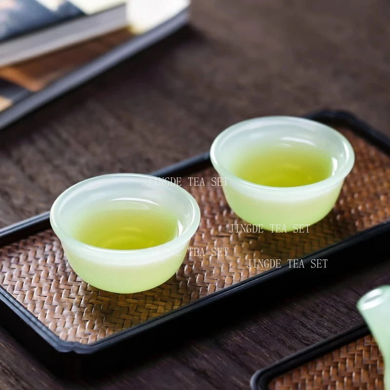 6pcs Celadon Jade Porcelain Teacup Household High-end Tea Cup Set Chinese Style Glass Hospitality Cup Drinking Utensils Tea Set