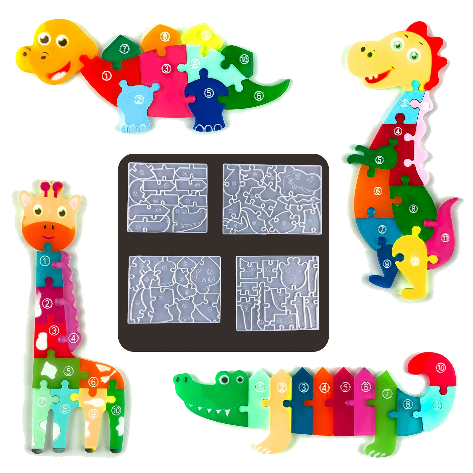 Cute Dinosaur Puzzle Epoxy Resin Mold For DIY Giraffe Crocodile Puzzle