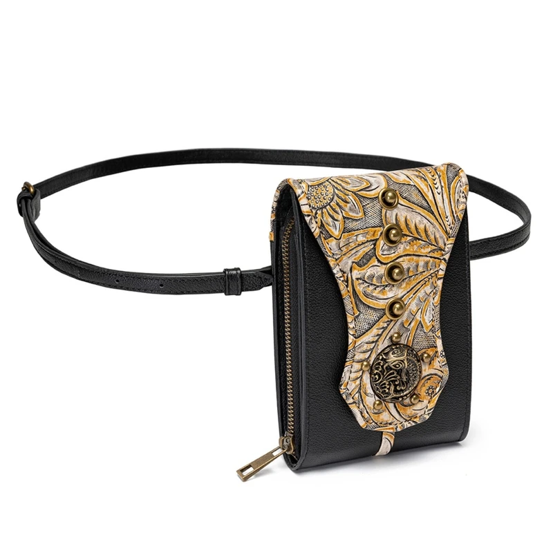 Vintage Small Waist Bag Gothic Embossed Rivet Crossbody Bag Cowhide Shoulder Bag Bag for Friends Birthday