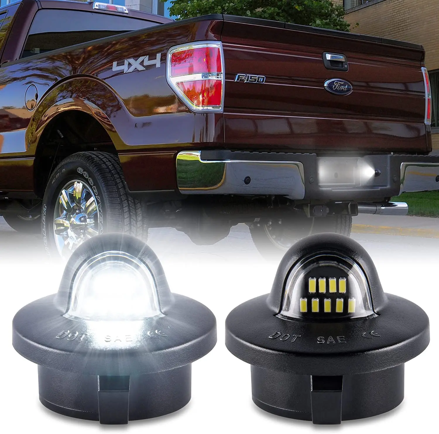 

2Pcs LED License Plate Lights Tag Lamp Assembly For Ford F150 F250 F350 Super Duty Ranger Explorer Bronco Excursion White 6000k