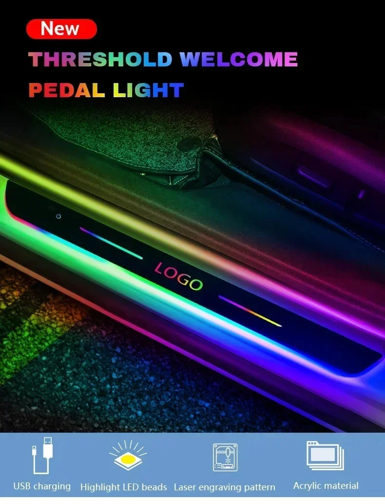 Customized Car Door Sill Light Threshold Lamp Logo Projector Lamp Power Moving LED Welcome Plate Pedal Light Protect Car Doors 2