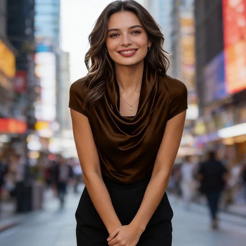 Fashion New Elegant Women's Swing Collar Short-sleeved Shirt Spring and Summer Casual Office Versatile Stain Blouse Retro Top