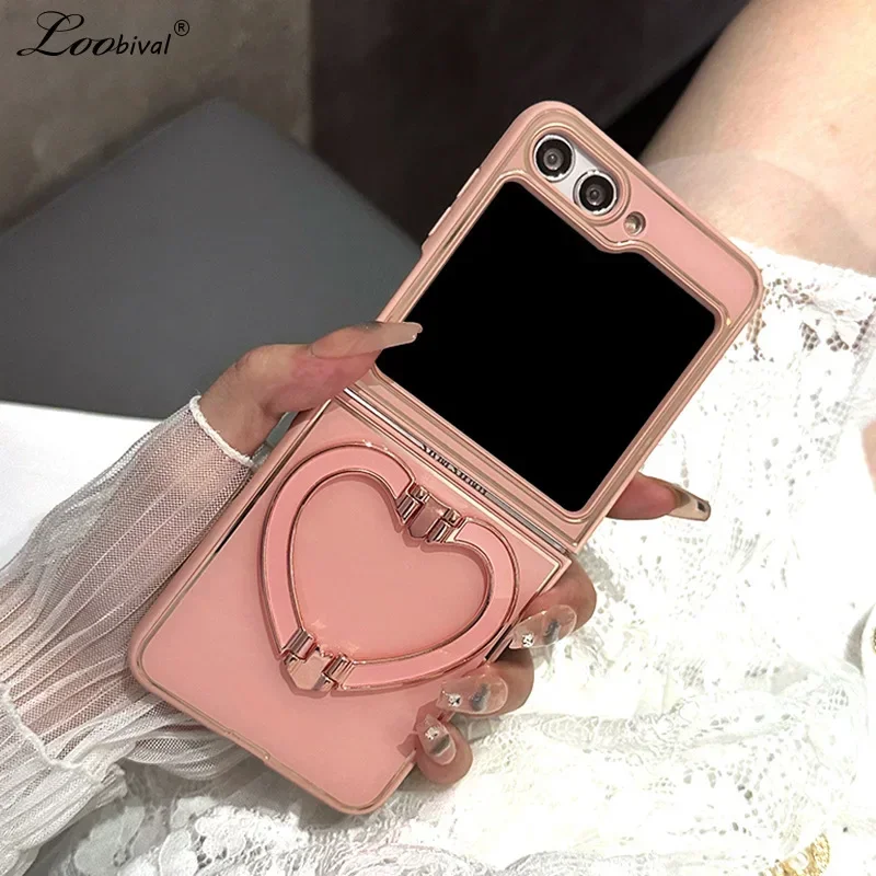 Cute Cartoon Love Heart Bracket Case with Plating Cover