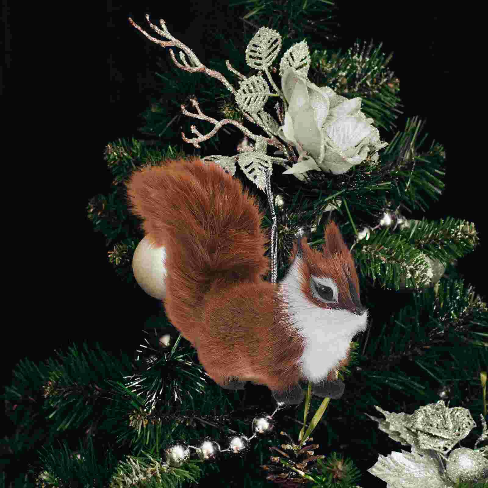 

Furry Squirrel Ornament Small Plush Squirrel Statue Decoration Realistic Furry Squirrel Ornament