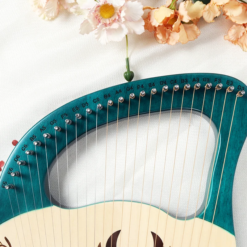 24 Strings Lyre Harp Mini Harp Metal Strings Solid Wooden Hand Piano Finger Playing Keyboard Musical Instrument