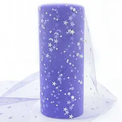 Rainbow Glitter Tulle Rolls - 6in x 10 Yards, 44 Vibrant Colors for Crafting & Party Décor (Star Moon Purple)