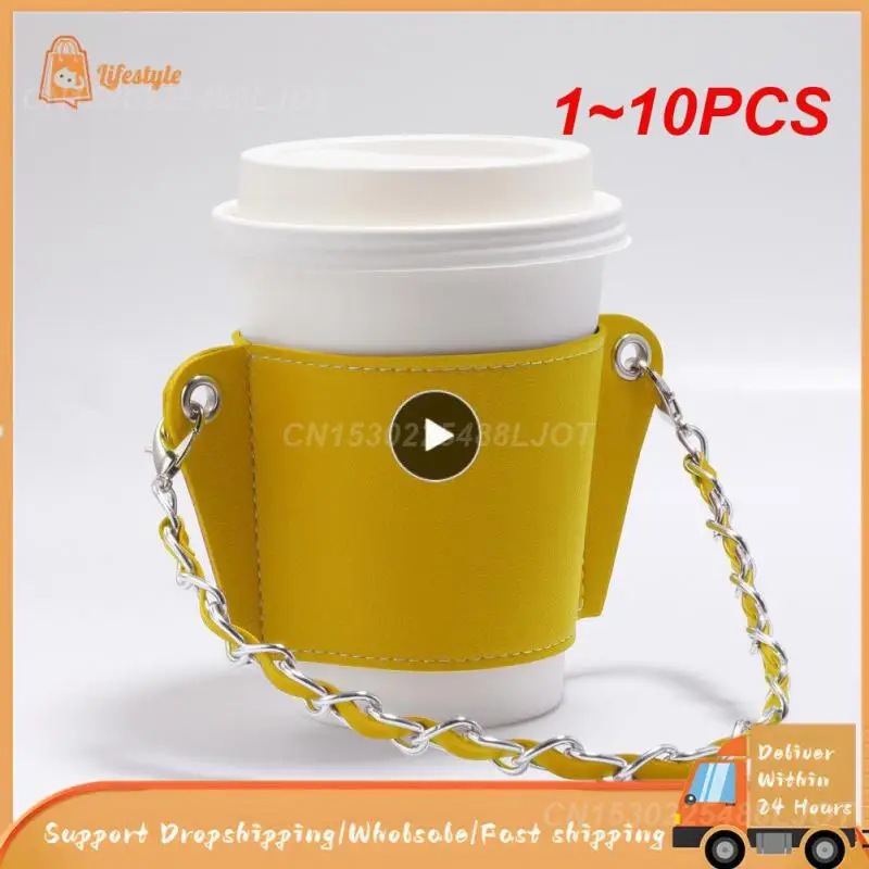 

1 ~ 10 шт. 350 мл портативный держатель для кофейной чашки на цепочке, подвесной портативный стакан, бумажный стакан, кожаный стандартный стакан для молока, чая, напитков, пакет