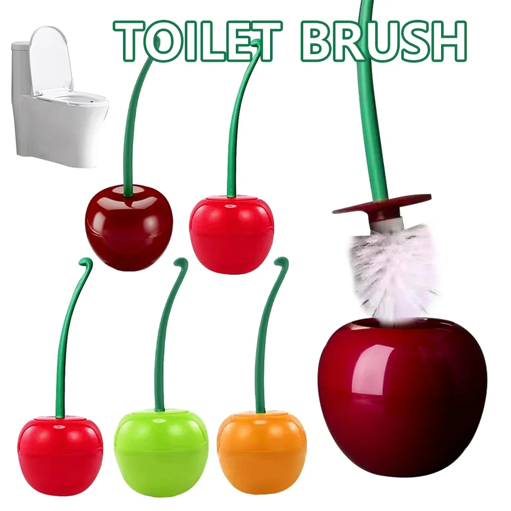 Creative Cherry Shaped Toilet Brush Set Long Handle for Bathroom Corner Cleaning Replaceable Nylon Soft Bristle Accessories
