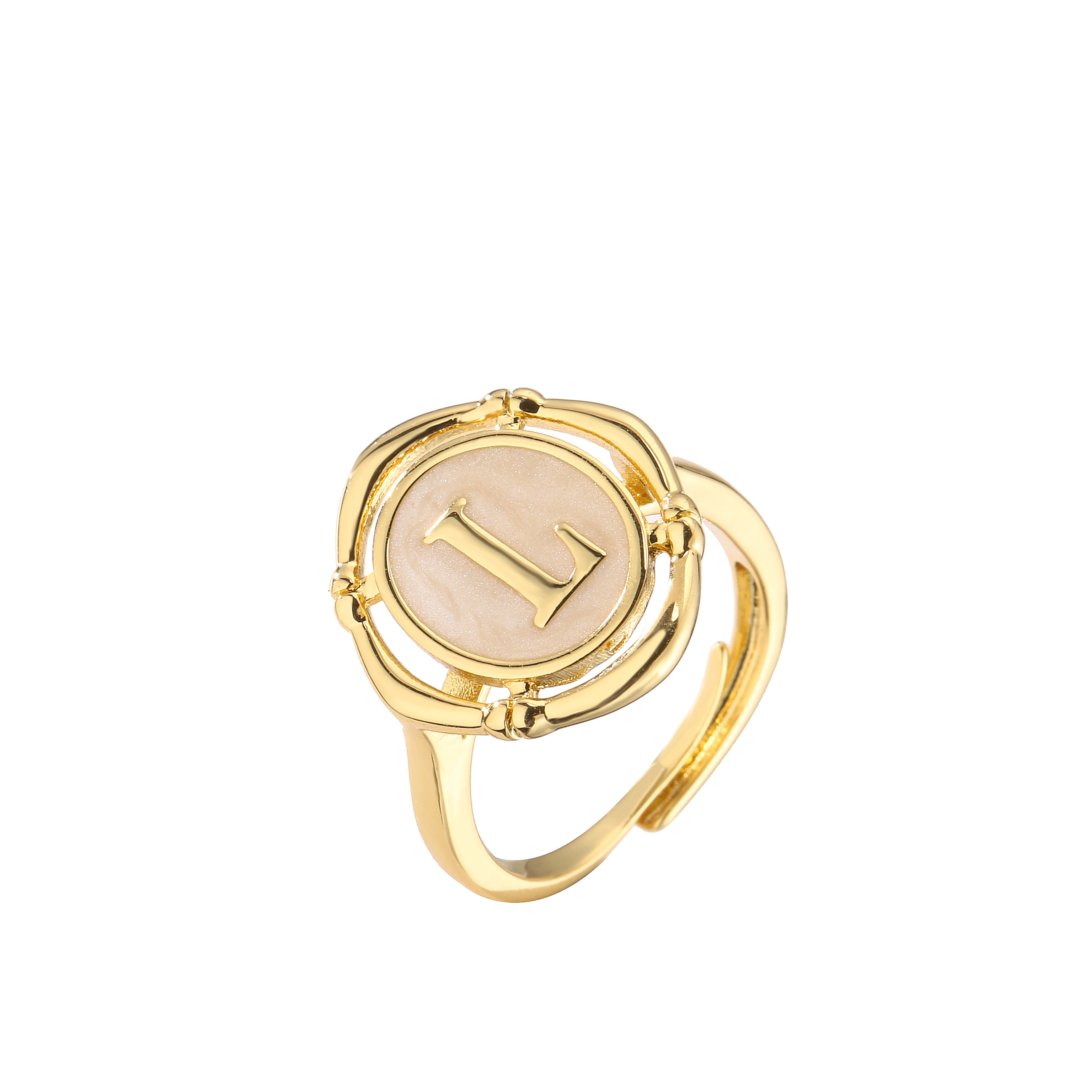 A-Z Letter Enamel Rings For Women Couple Alphabet Name Initials Ring Adjustable Opening Finger Jewelry