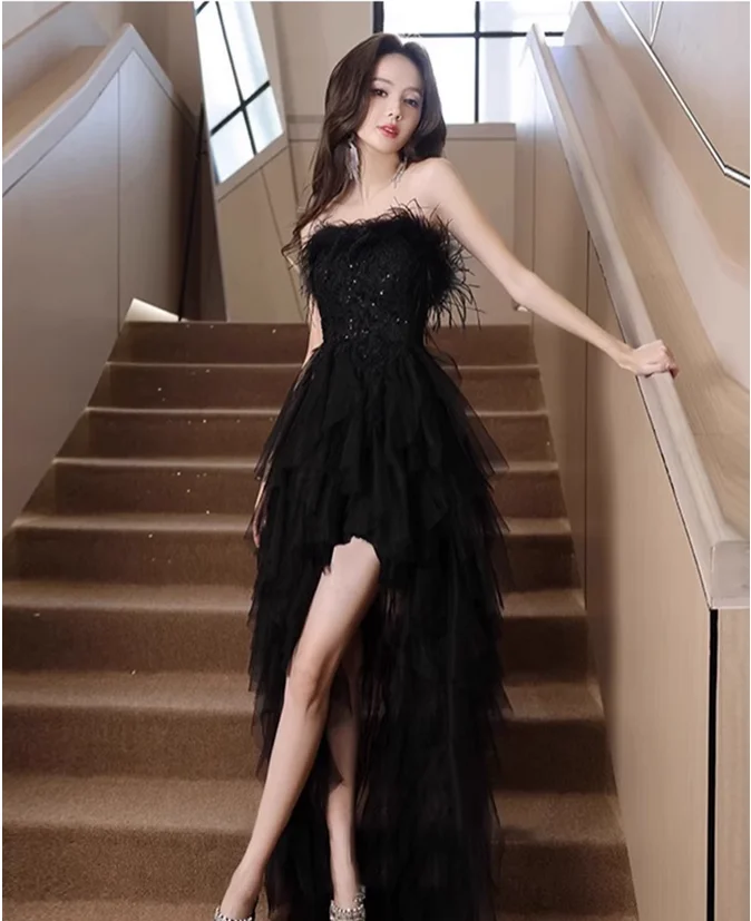 

Black haute couture banquet style socialite women's dress