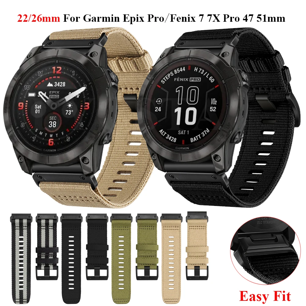 

Compatible With Quickfit 22mm 26mm Garmin Watch Bands Nylon Wrist Straps For Garmin Epix Pro/Fenix 7 7X Pro 47mm 51mm/6 6X Pro