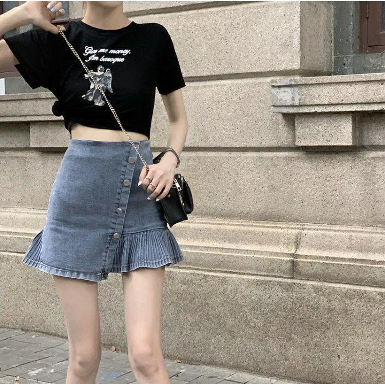 女性のためのタイトなミニスカート ヴィンテージデニム セクシー ハイウエスト 非対称 ファッション 韓国のヒップホップ 夏 22 Aliexpress