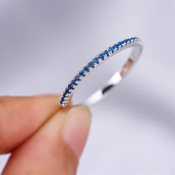 Blue Crystal Small Round Stone Stacking Rings For Women Vintage Fashion Silver Color Wedding Bands Engagement Jewelry Minimalist