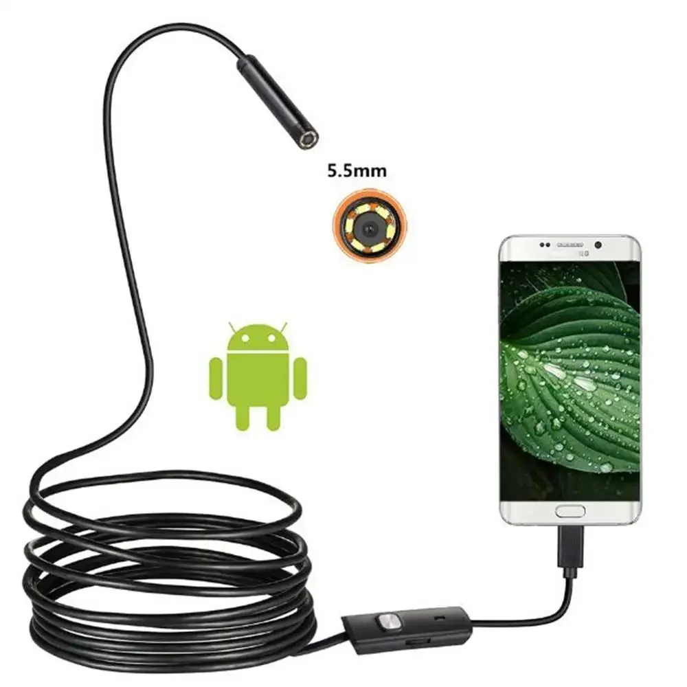 New 5.5/7mm Endoscope Camera 1/1.5/2/3.5/5M Flexible IP67 Waterproof Inspection Borescope Camera For Android 6 LEDs Adjustable 6
