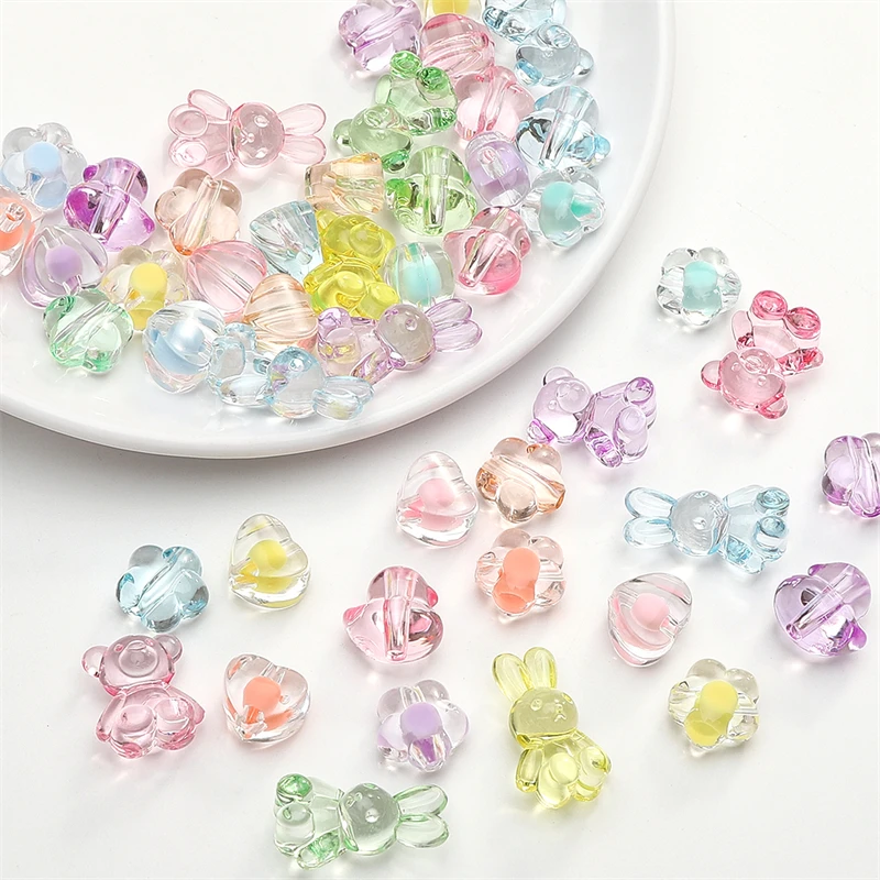 20PCS Acryl Herz Perlen Kristall Nette Ente Lose Spacer Perlen Bären Charme Für DIY Schmuck Machen Armband Halskette Handwerk
