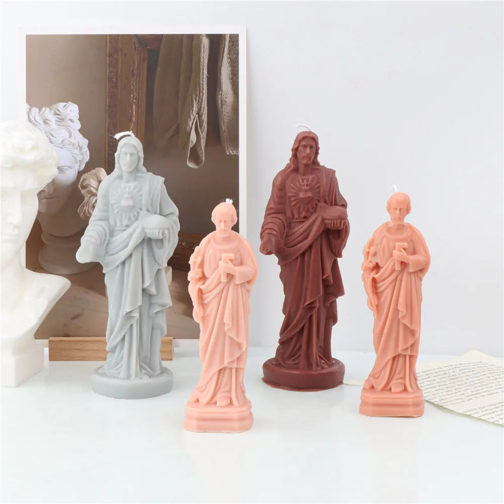 

3D Jesus Virgin Mary Statue Silicone Candle Mold DIY Making Aromatherapy Soap Molds Handicrafts Plaster Handmade Home Decor