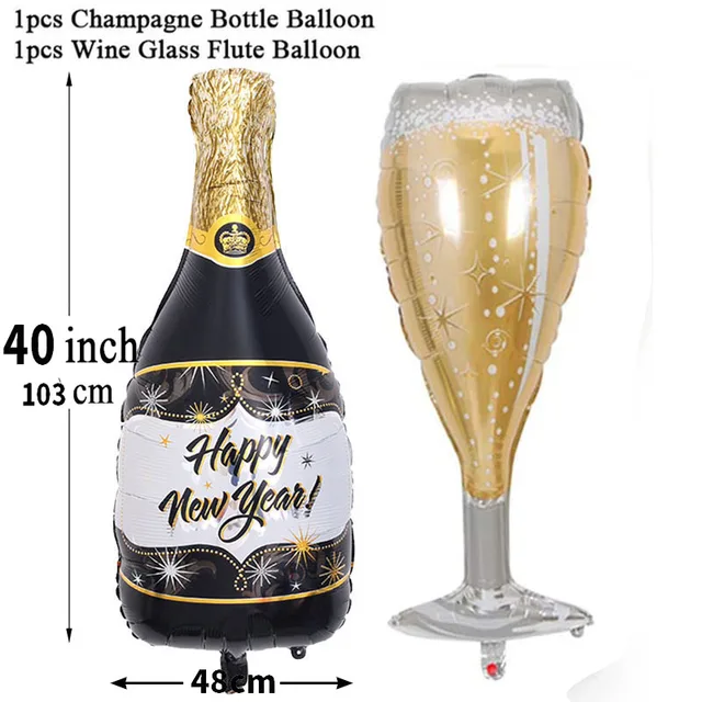 블랙 골드 와인 병과 호일 풍선으로 홈 크리스마스 이브 파티를 특별하게 만들어보세요!