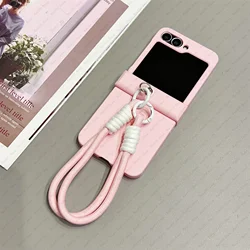 Korean Solid Color Pink Blue Portable Rope Phone Case - Shockproof Cover for Samsung Z Flip 8 (A)
