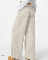 Ladies High Waist Soft Corduroy Pants Loose Wide-Leg Casual Trousers Elastic Waist Drawstring Women's Fashion - Image 2
