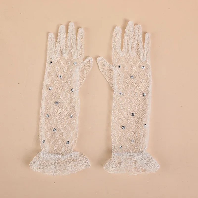 Fashion Baby Girl Princess Lace Five Fingers Gloves Sequins Wedding Party Pageant Thin Long Gloves Child Accessories