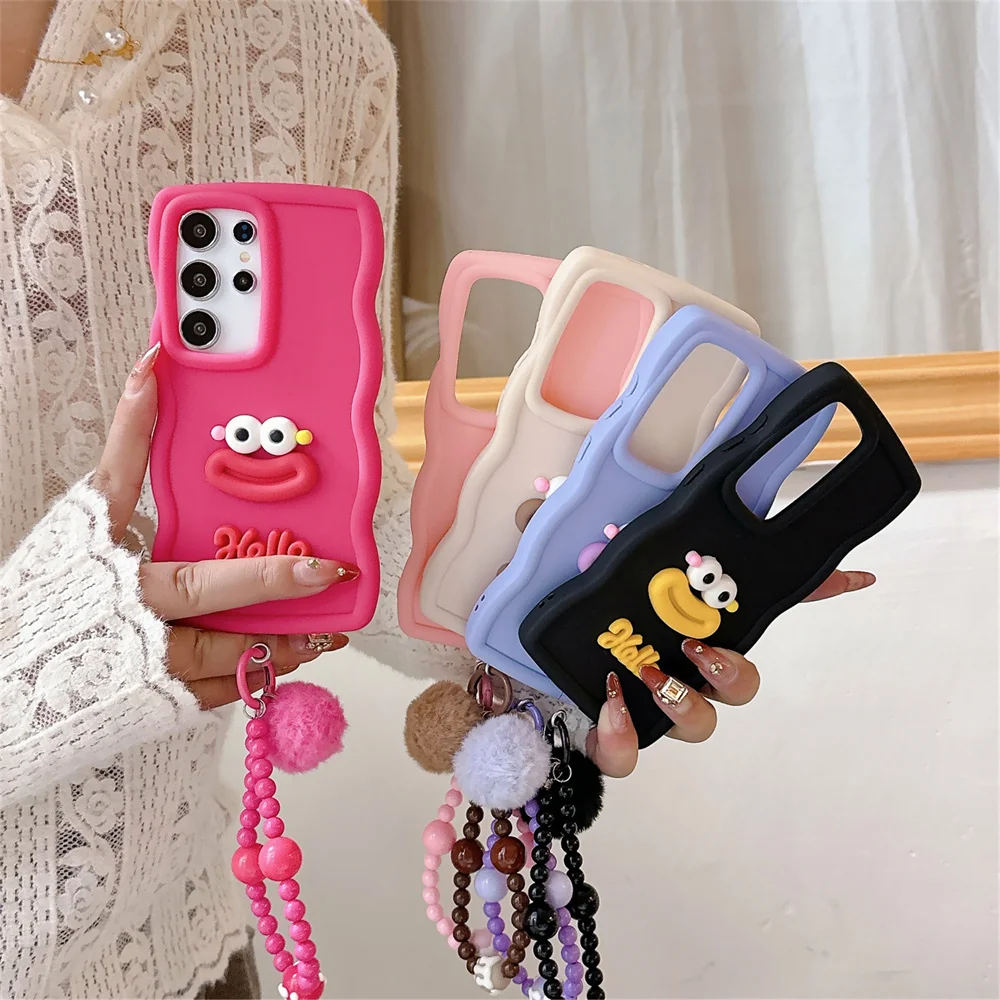 Cute Cartoon Wrist Chain Wave Lanyard Phone Case Cover