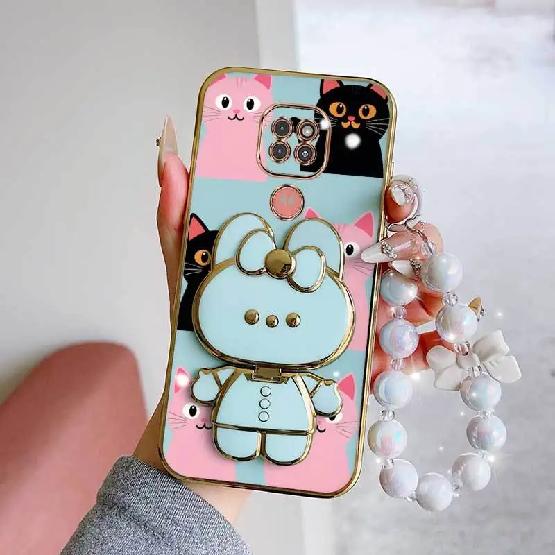 Elegant Pink Heart Shape Phone Case Set with Lanyard and Rabbit Stand