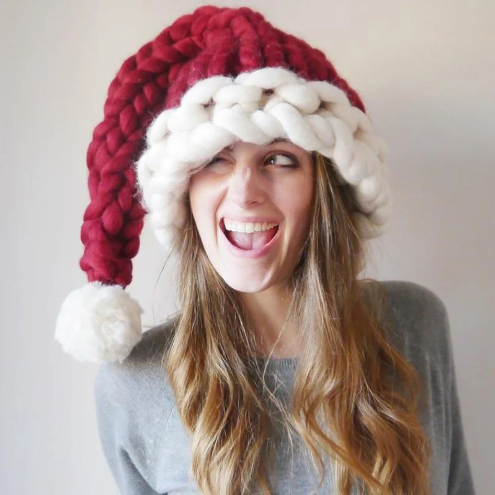 Knitted Christmas Hat Cute Pompom Adult Child Soft Beanie Santa Cap New Year Party Xmas Home DIY Decor Kids Favourite Gifts
