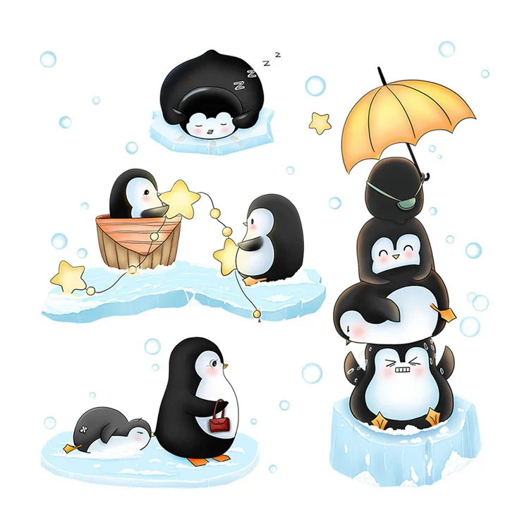 Cartoon-Pinguine, die mit Eiswürfeln spielen, Wandaufkleber für Kinderzimmer, Dekoration, Tapete, abnehmbar, für Babyzimmer, Heimdekoration, Wandbild – Detail 7