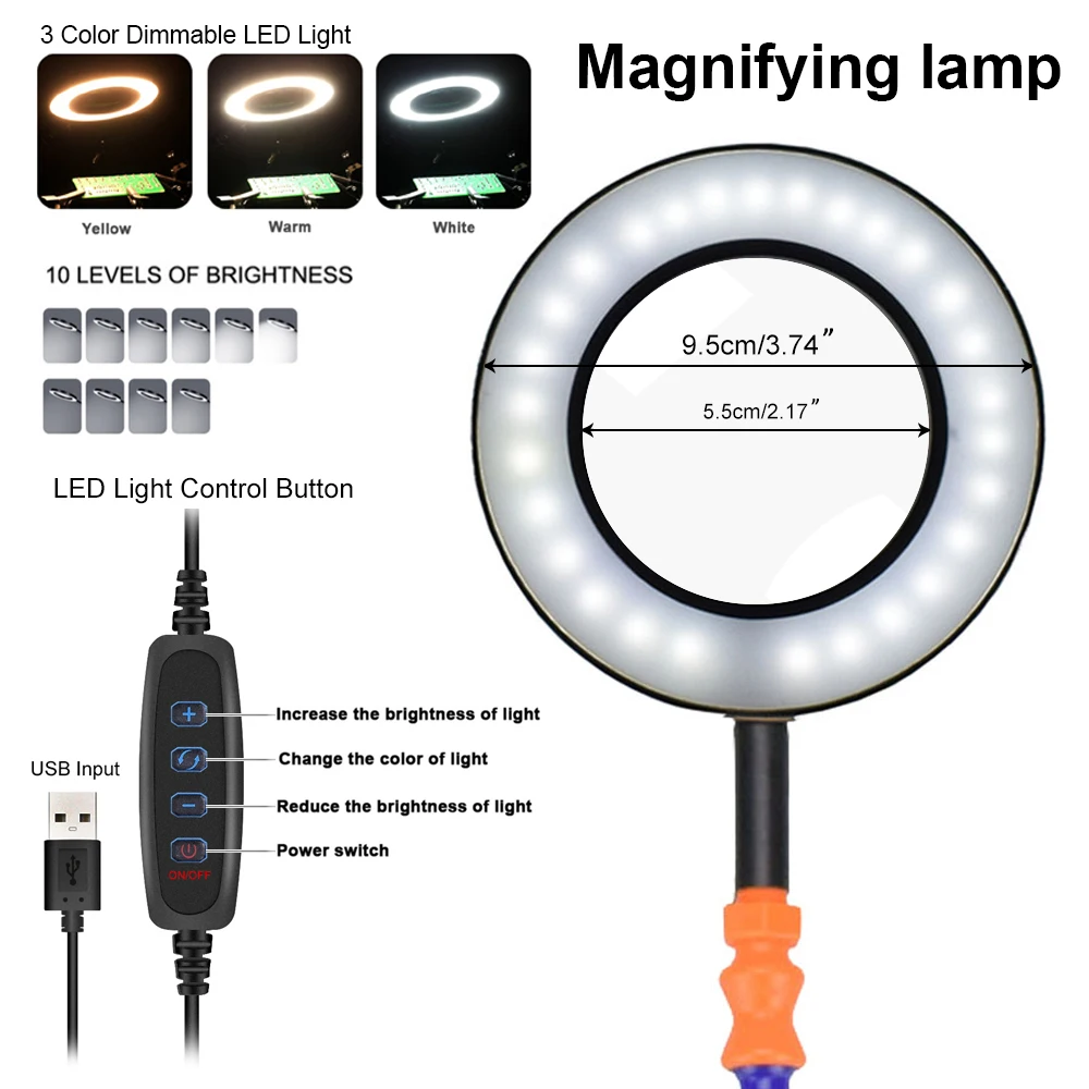 portable stick welder Table Clamp Soldering Helping Hands Third Hand Tool Soldering Station USB 3X Illuminated Magnifier Welding Repair Tool hot stapler plastic