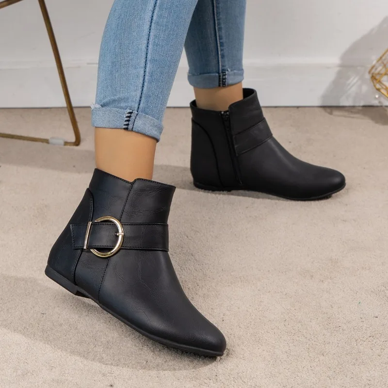 Ankle Boots for Women 2023 New Pointed Toe Women's Boots Simple Black Zipper Boots Plus Size 43 Fashion Platform Shoes Female