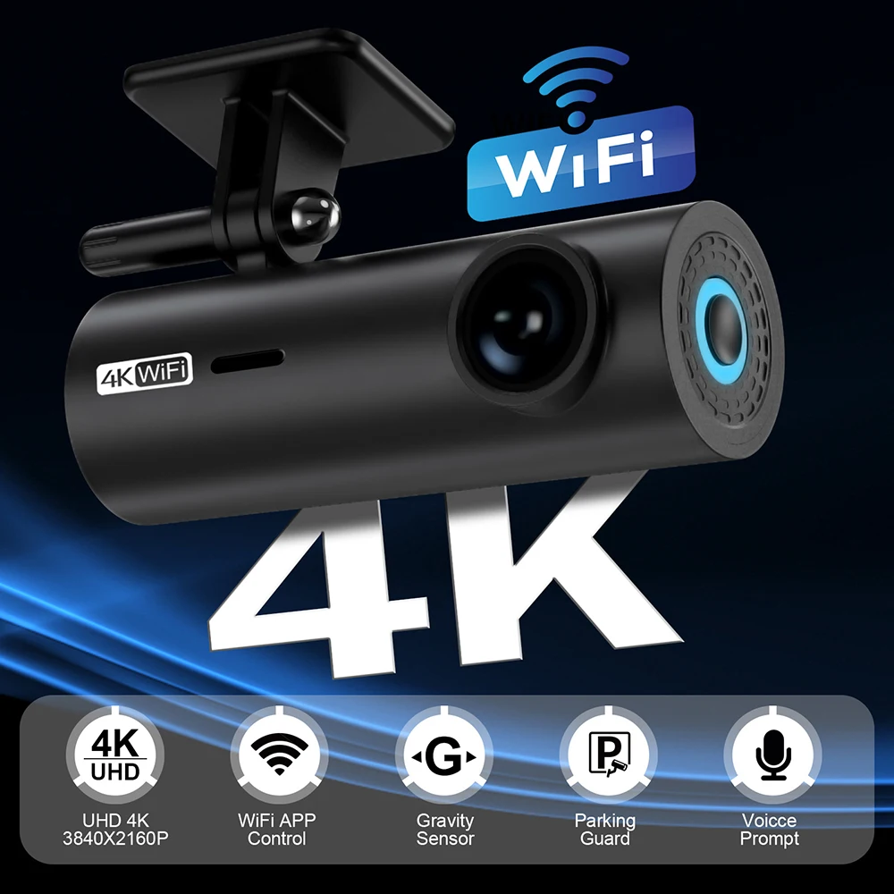 NMHJIE 4K 대시 캠, 와이파이, UHD, 3840x2160P, 자동차 DVR, 감시 카메라, 비디오 레코더, 대시 캠, 24 시간 주차 모니터