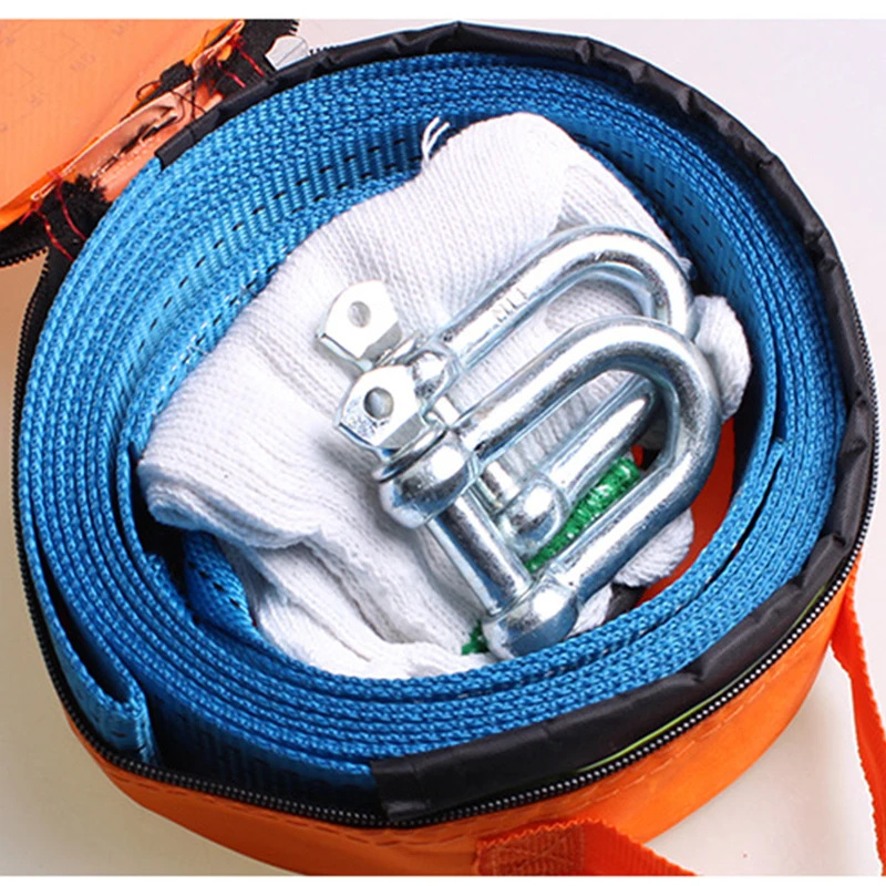 Car Towing Rope 8Tons Car Towing Rope Strape Cable With U Hooks Shackle High Strength Nylon With Reflective Light For Car Truck Trailer SUV
