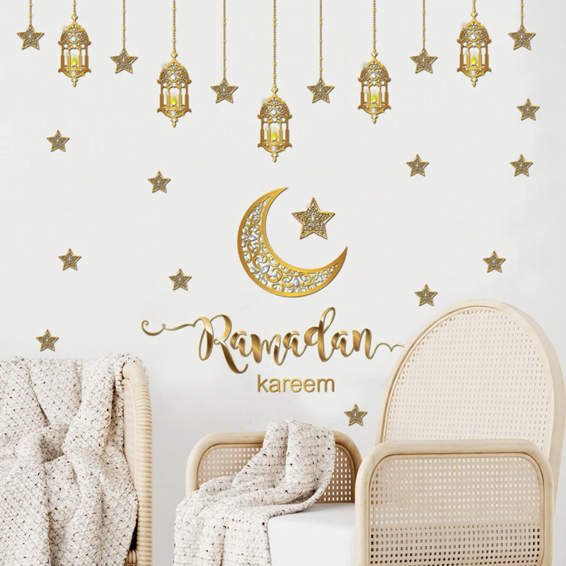 2025 Ramadan Mubarak Window Sticker EID Mubarak Moon Star Wall Stickers for Home Decoration Islamic Muslim Party Supplies Gifts