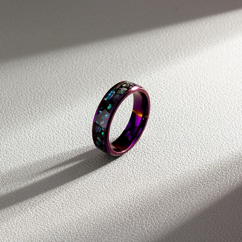 Double Color Purple Blue Inlaid Abalone Shell Pattern Men's Ring Men's Punk Hip Hop Ring Handmade Jewelry