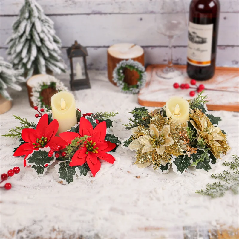 Christmas Candle Wreath Artificial Flowers Candle Ring Christmas Holder For Home Wedding Party Decoration