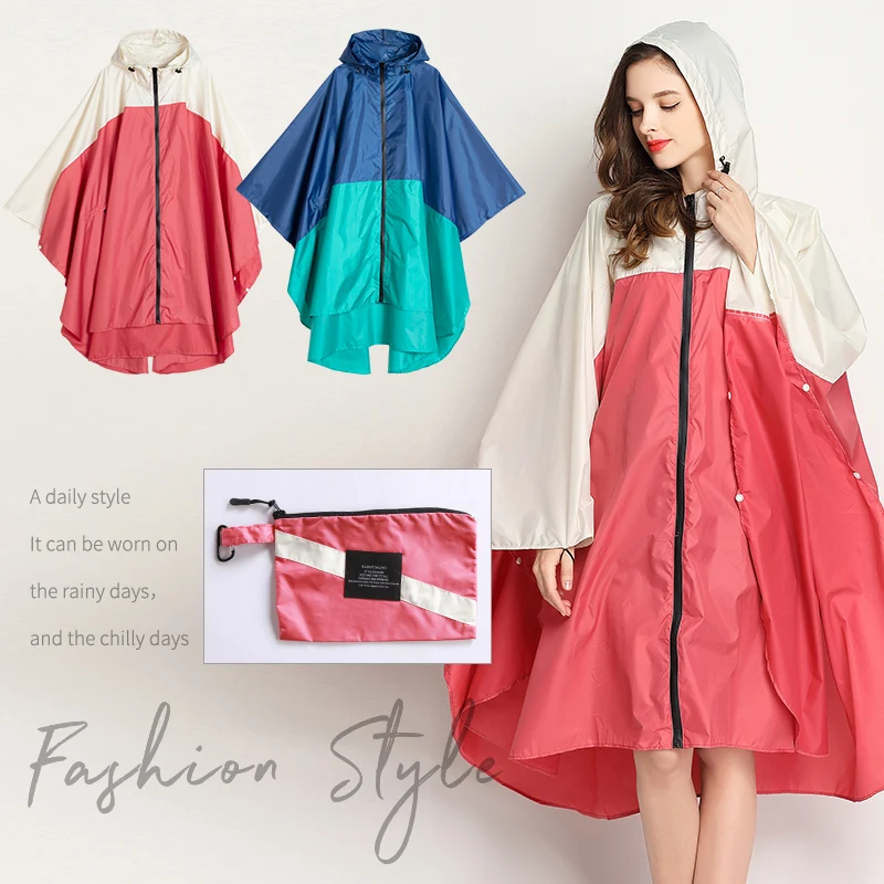 

Fashion Stitching Light Cloak Raincoat Large Size Cycling Raincoat Playing Waterwear Single Hiking Portable Trendy Coat
