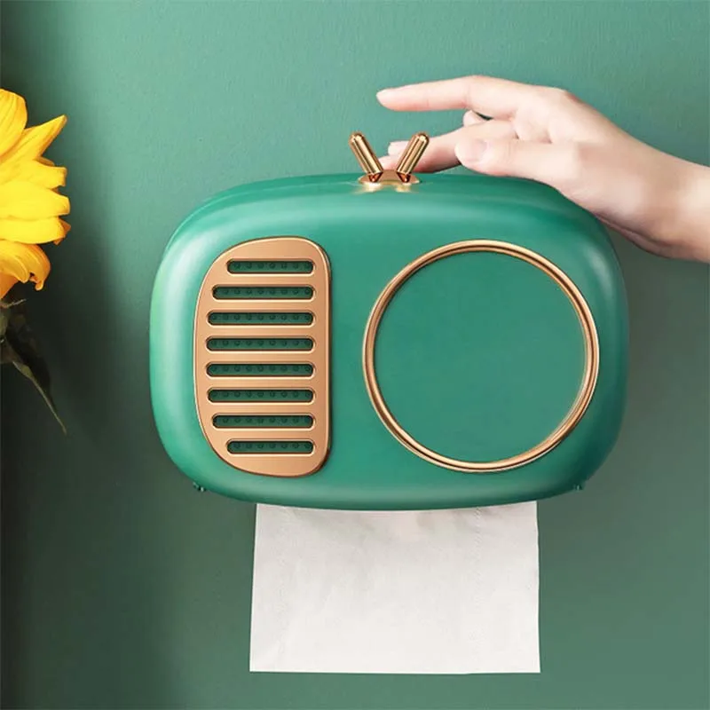

Retro Radio Model Toilet Paper Roll Holder Tissue Box Wall Mounted Waterproof Tray Roll Tube Paper Stand Case Bathroom Product
