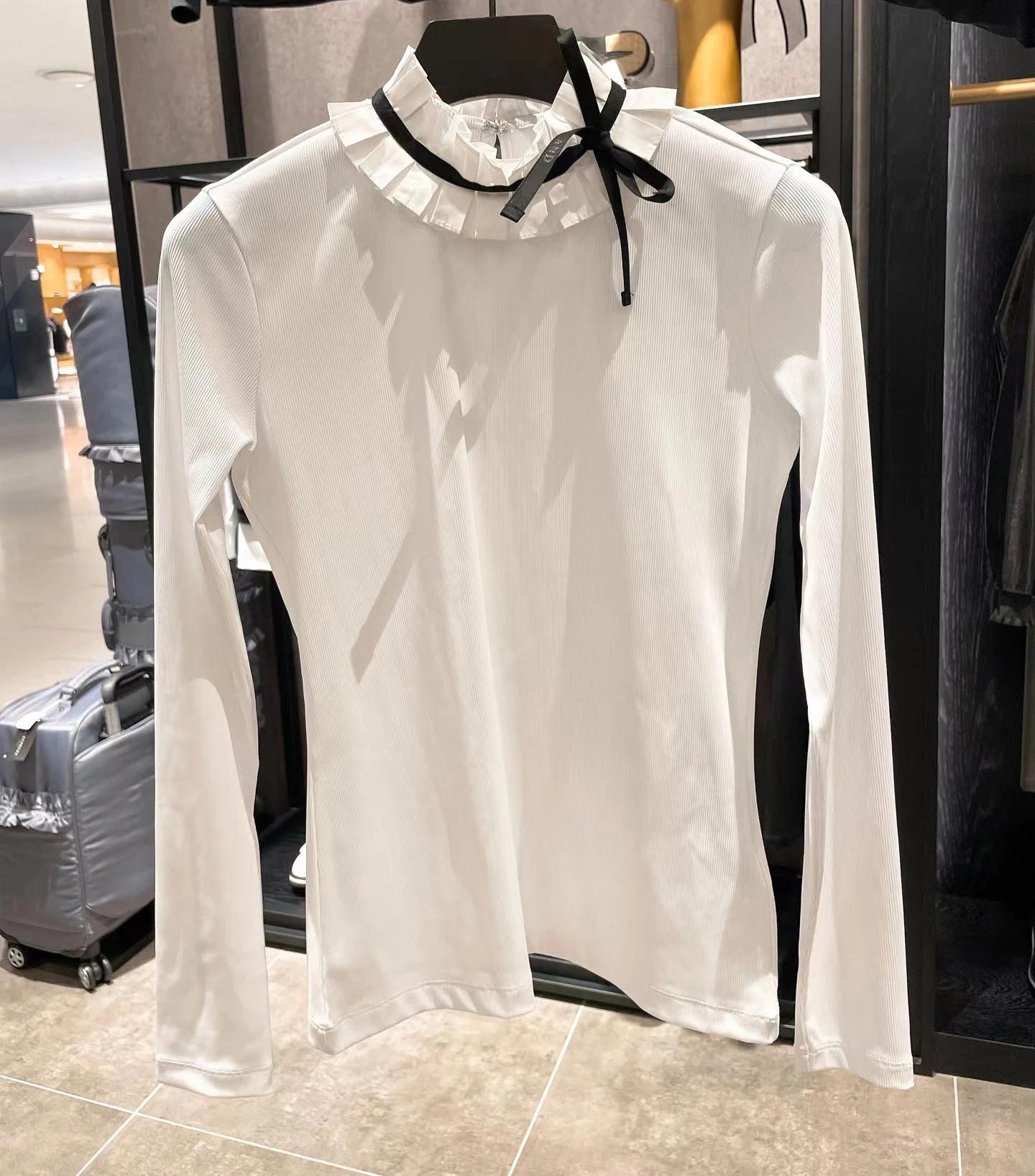 Spring elegant ribbon stand up collar long sleeves shirt for women cute easy match stretch golf apparel clothes