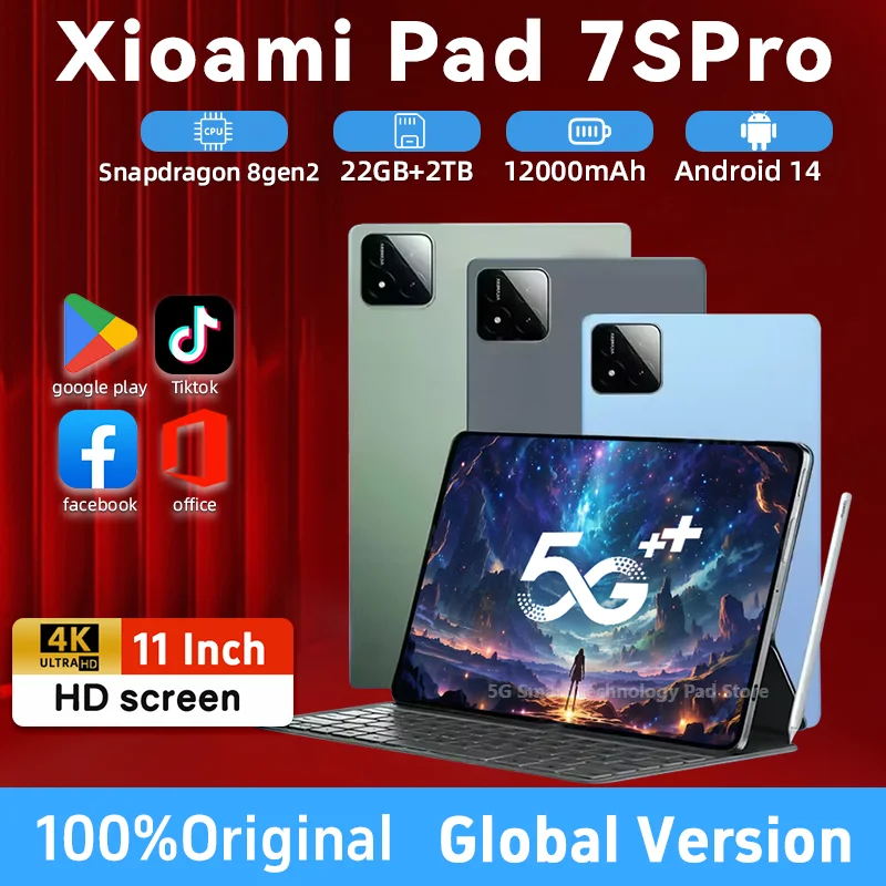 New Original Global Edition Tablet PC Pad 7S Pro Snapdragon 8gen2 Android 14 HD 4K 22GB+2TB 5G Tablet Dual SIM WIFI tablet tablet pc