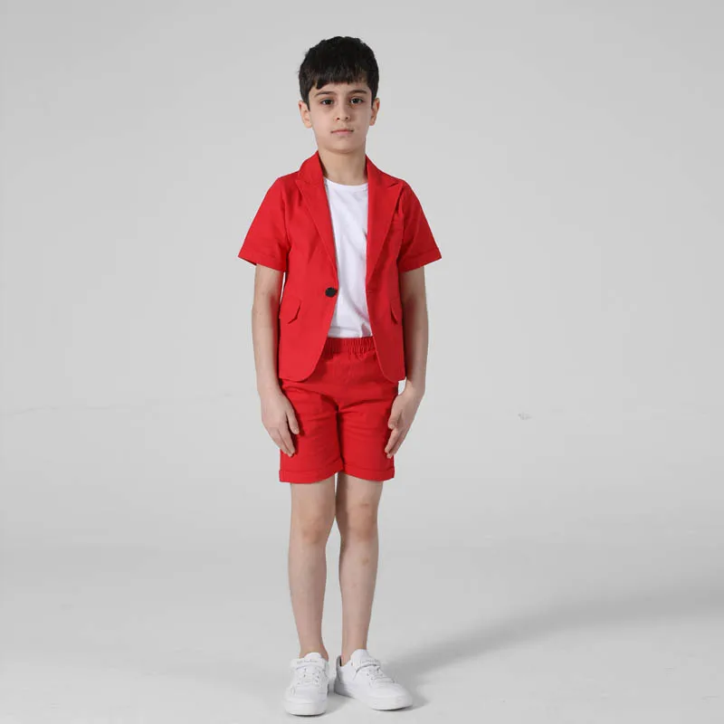 Formal Boys Summer Suit Sets Children Short-sleeved Blazer Shorts Dress Outfits Kids Birthday Party Performance Costume