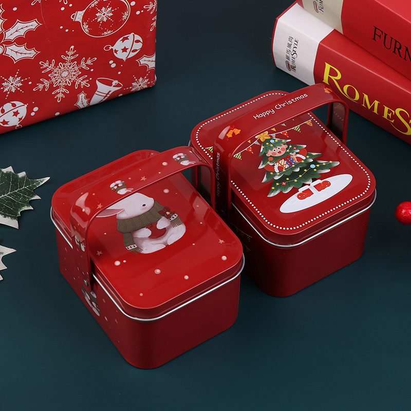 2024 Christmas Tinplate Suitcase Candy Boxes With Handle Handheld Sweets Tins Portable Candies Holder Sugar Storage Container