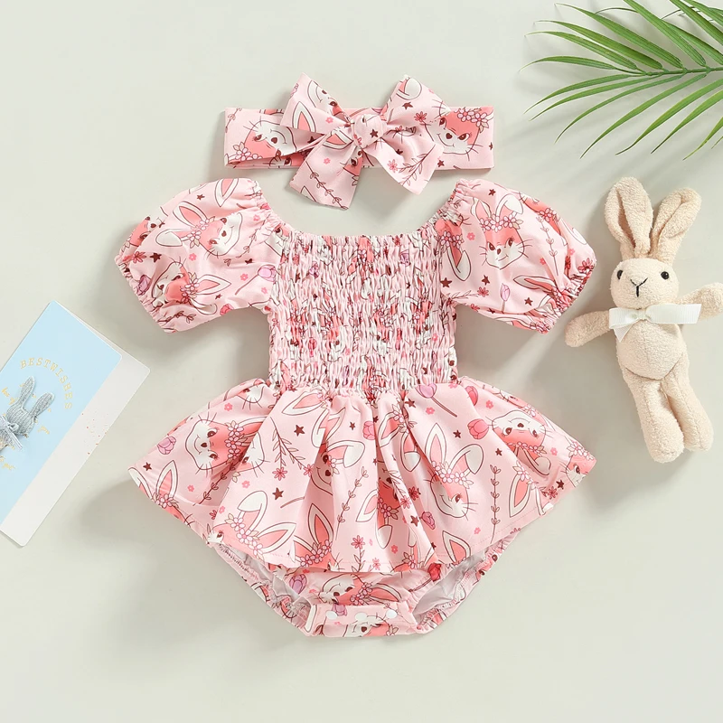 

Newborn Baby Girl Romper Dress Floral Short Sleeve Bodysuit Skirts Hem Tutu Dress with Headband Set Baby Clothes
