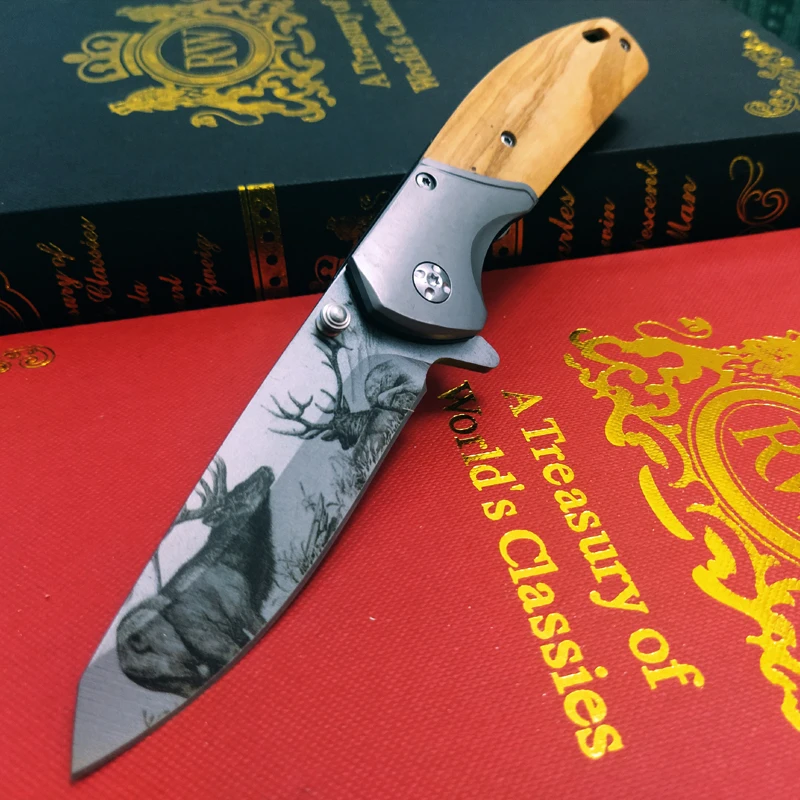 Couteau Pliant de Surdosage avec Manche en Bois, Lame de Poche, Camping en Plein Air, Outils EDC Opaques, DulSurvival, 8cr17mov, 8.2