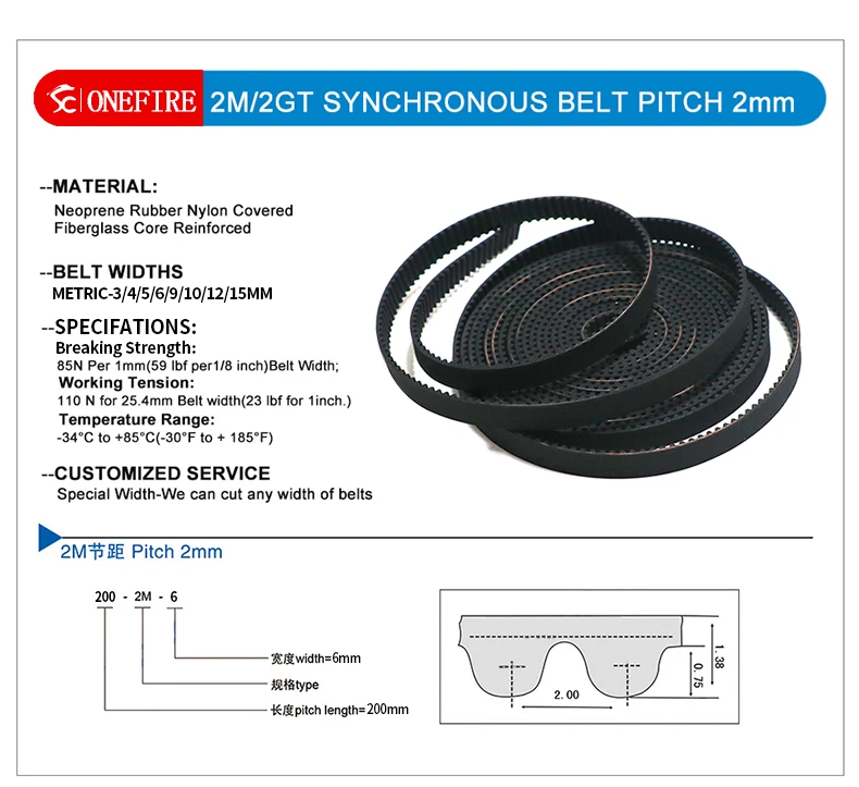 Description Picture 2 of itemHigh quality 10Meters GT2 open timing belt width 9mm/10mm/12mm/15mm/20mm 2GT belt for 3D printer