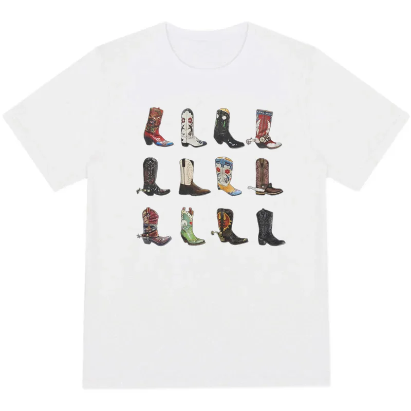 

Vintage Western Country T Shirt Cowgirl Trendy Fashion Y2K Tops Clothes Cowboy Boots Printed Women's O-Versized T-Shirt